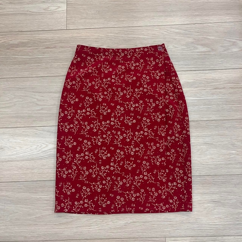 Vintage Jessica Petites red floral midi skirt cottagecore whimsigoth Women 2